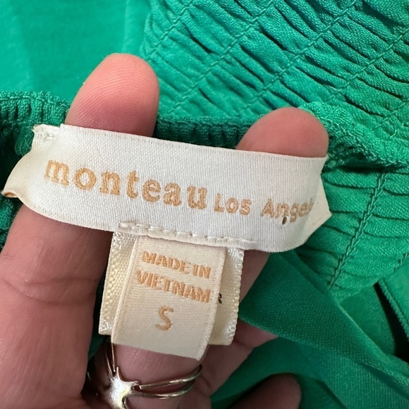 Monteau Women’s Small Green Midi Dress with Bow Straps and Smocked Back - Picture 10 of 10